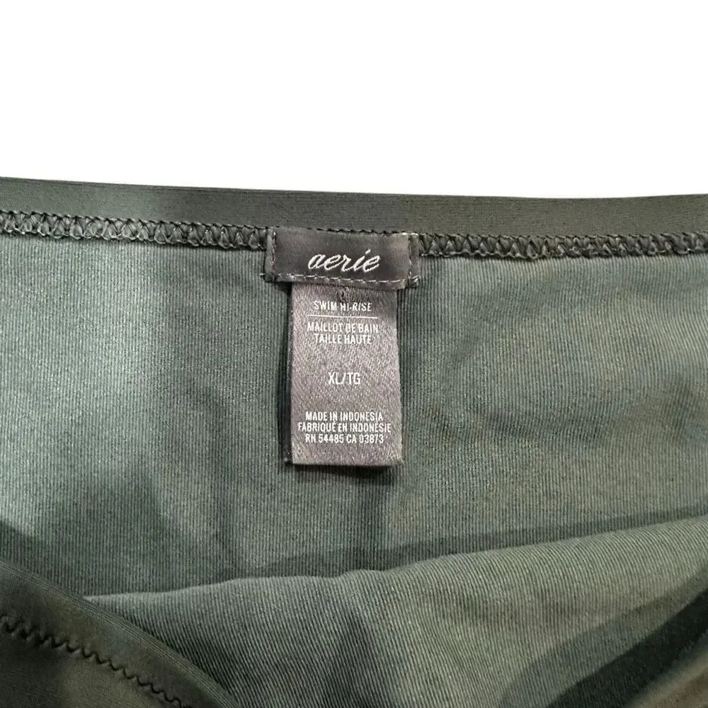 Aerie High Waisted Stretchy Full Coverage Swim Bikini Bottom Green XL
